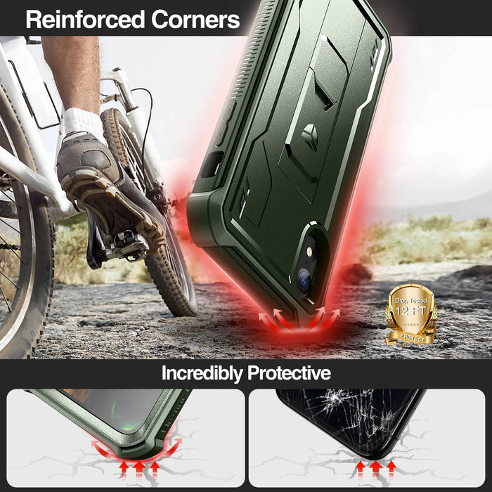 For Iphone Xr 6.1 Inch Full-Body Bumper Military Grade Armor Shockproof Case Kickstand With Built-In Screen Protector