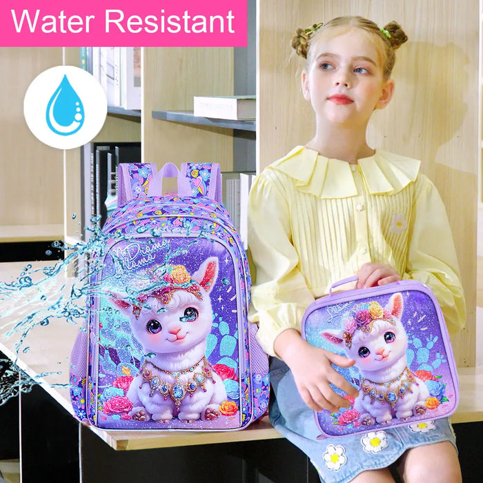 3 Piece Alpaca Backpack Set For Girls 16 Inch Elementary School