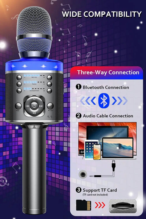 Wireless Karaoke Microphone With Magic Sound & Led Light Perfect For Home Ktv Parties