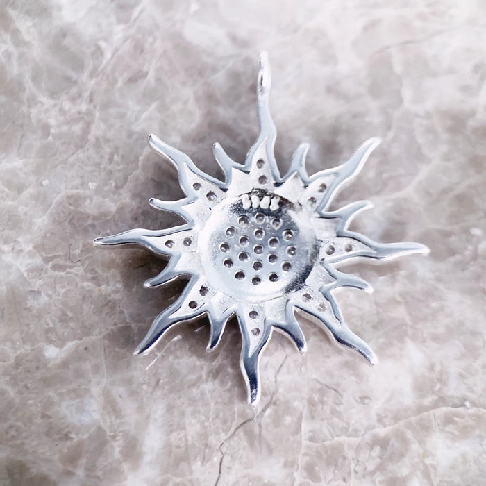 925 Sterling Silver Boho Sun Pendant With White Stone Pave European Style Fine Jewelry Gift For Women & Men