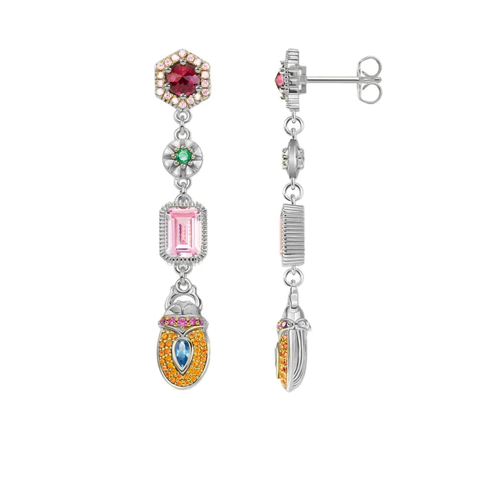 925 Sterling Silver Boho Scarab Earrings Colourful Drop Design Lucky For Women