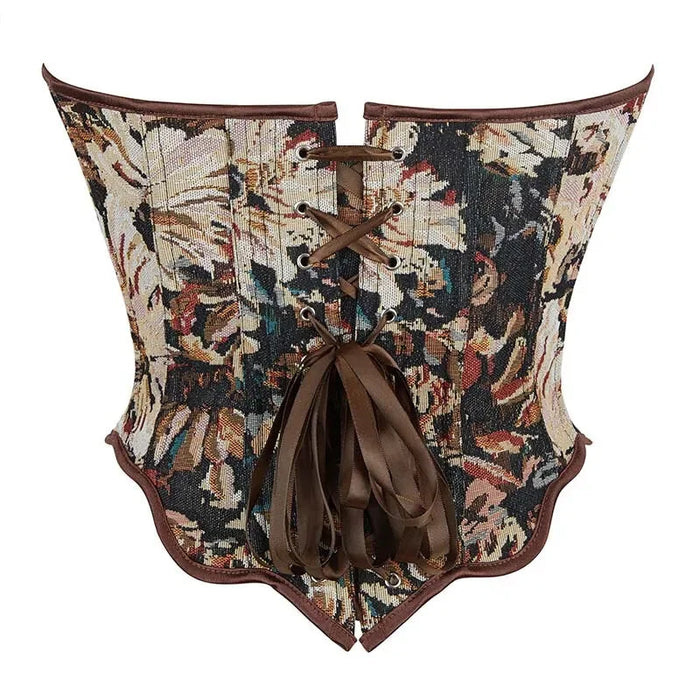 Floral Fishbone Corset Top Retro Bodice Plus Size Xs-Xl Flounce Irregular Bustier