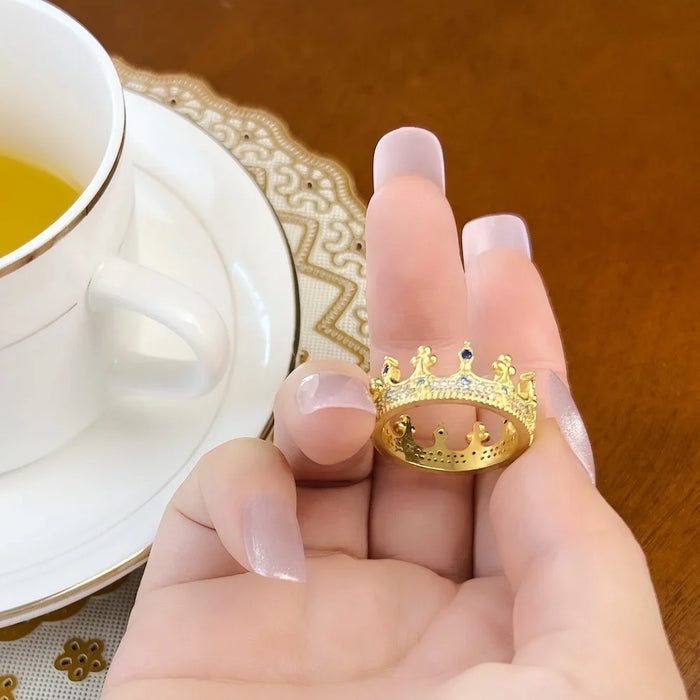 925 Sterling Silver Vintage Royal Crown Ring Romantic Gift Boho