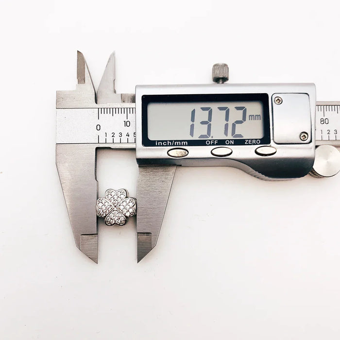 925 Sterling Silver Cloverleaf Beads White Stone Lucky Charms For Europe Bracelets