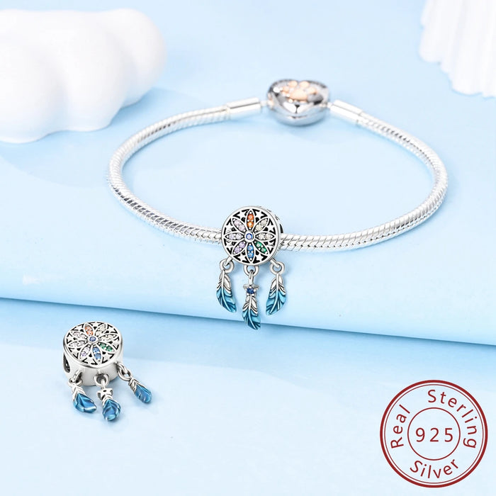925 Sterling Silver Starry Night Dreamcatcher Beads Fits Bracelet Women Diy Gift