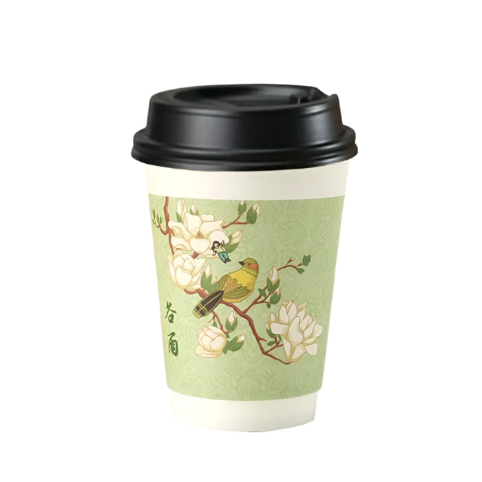 16 / 32 Piece Insulated Floral Paper Cups With Lids 8 / 12Oz