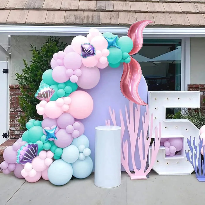 123 Pcs Mermaid Princess Balloon Sets， For Birthdays Pool Beach Parties Anniversaries Graduation Ceremonies Summer Decorations