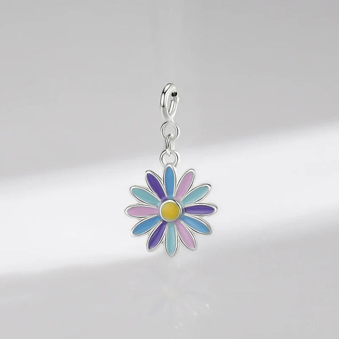 925 Sterling Silver Colourful Enamel Flower Pendant For Women Diy Bracelets & Necklaces