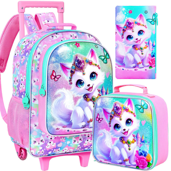 3 Piece Girls Rolling Backpack With Wheels