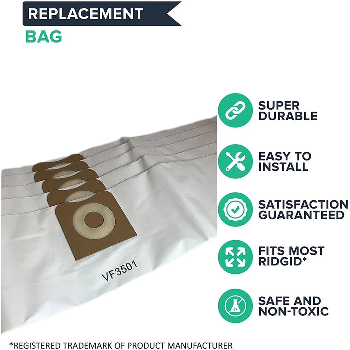 Dust Collection Bags Compatible With Ridgid Vf3501 3-4.5 Gallon Wet / Dry Vacuum Bags Wd40500 Wd40700 Wd40501 Wd45500 Wd45220
