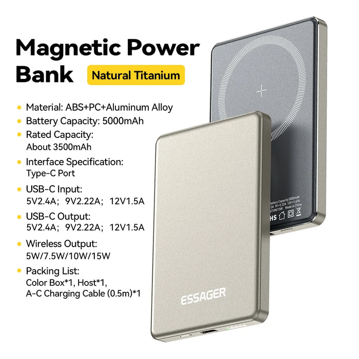 Thin Wireless Power Bank Magnetic 20W 5000Mah Portable Fast Charging External Battery For Magsafe For Iphone 16 15 14 13