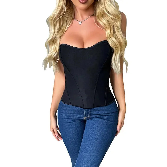 Adjustable Black Frill Overbust Corset Back Zipper Plus Size S-Xxl Gothic Style