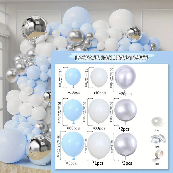 142Pcs Blue White Silver Balloon Arch Set Suitable For Twinkle Twinkle Little Star Party Birthday Party Wedding Decoration