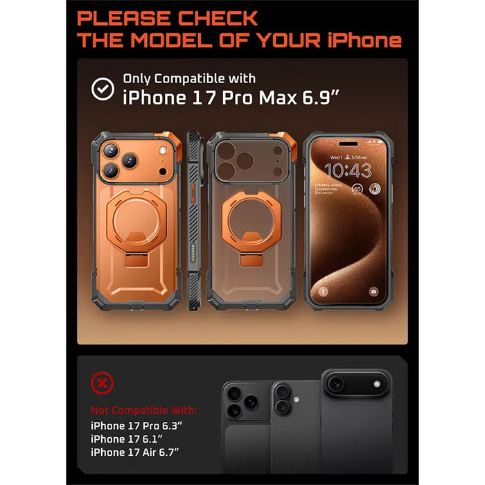 For Iphone 17 Pro Max Ub Grip Heavy Duty Rugged Magnetic Phone Case With Stand & Camera Control Capture Button