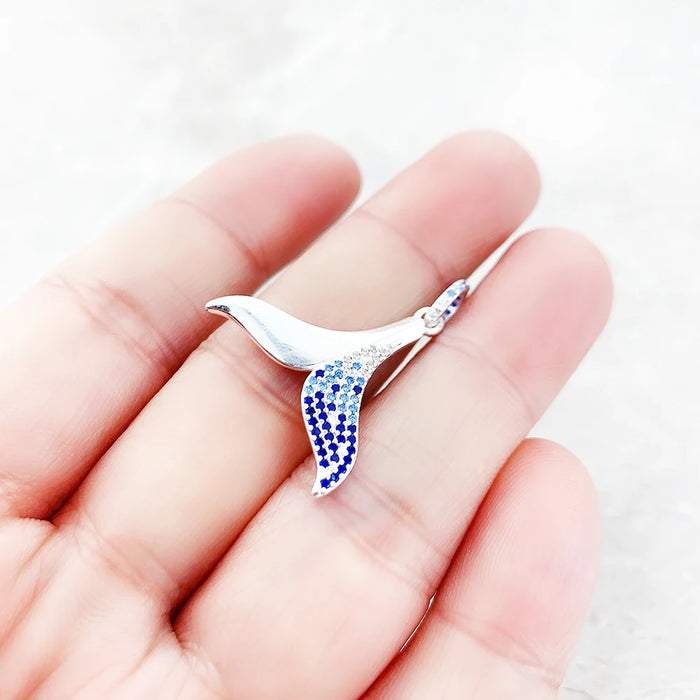 925 Sterling Silver Blue Tail Fin Pendant Cheerful Accessory For Women
