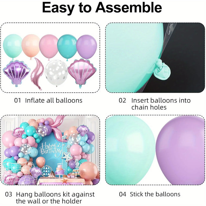 127Pcs Mermaid Balloon Arch Set Pink Purple Orange Blue Dot Balloon Ocean Theme Mermaid Princess Birthday Party Decoration