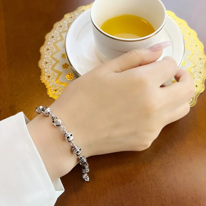 925 Sterling Silver Rebel Street Skulls Link Chain Bracelet Punk Fashion For Men And Women