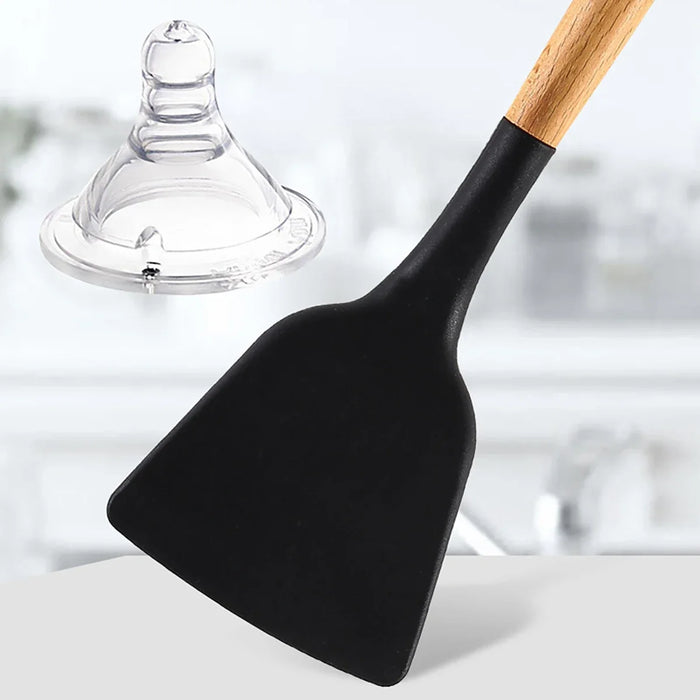 12 Piece Silicone Kitchen Utensil Set With Wooden Handles