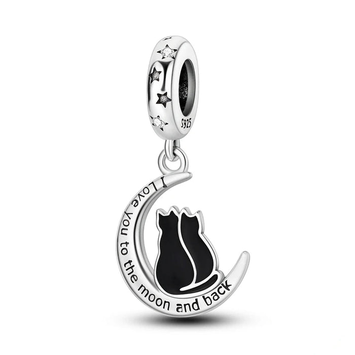 925 Sterling Silver Star Moon Cat Pendant Fits Bracelet Diy Gift For Women
