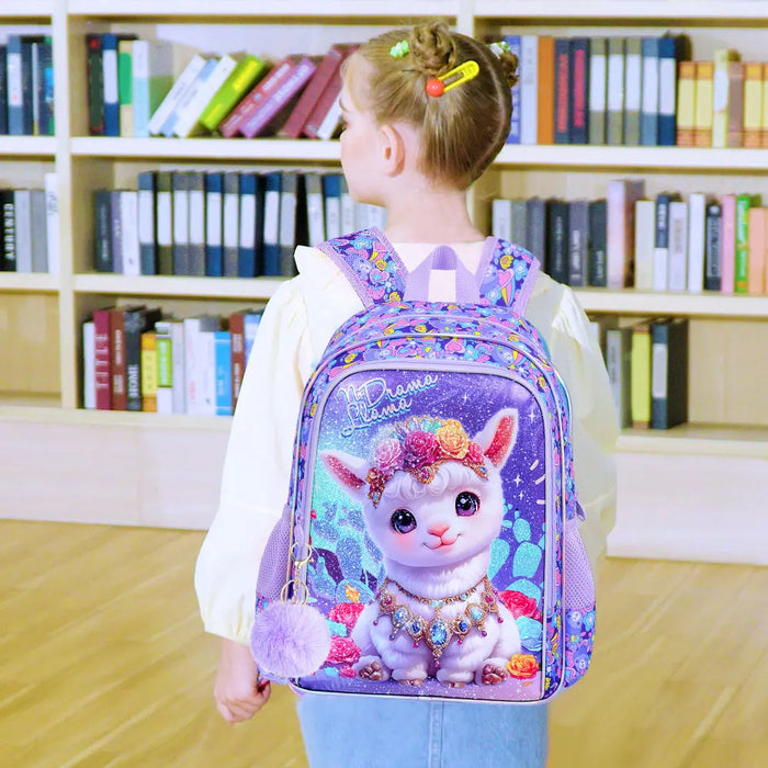 3 Piece Alpaca Backpack Set For Girls 16 Inch Elementary School