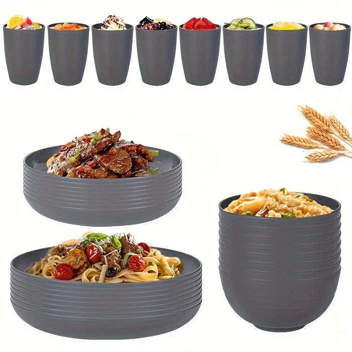 16 / 32 Piece Plastic Tableware Set Reusable Microwave & Dishwasher Safe Includes Dinnerware