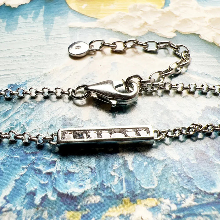 925 Sterling Silver White Zircon Link Chain Bracelet European Women Jewelry