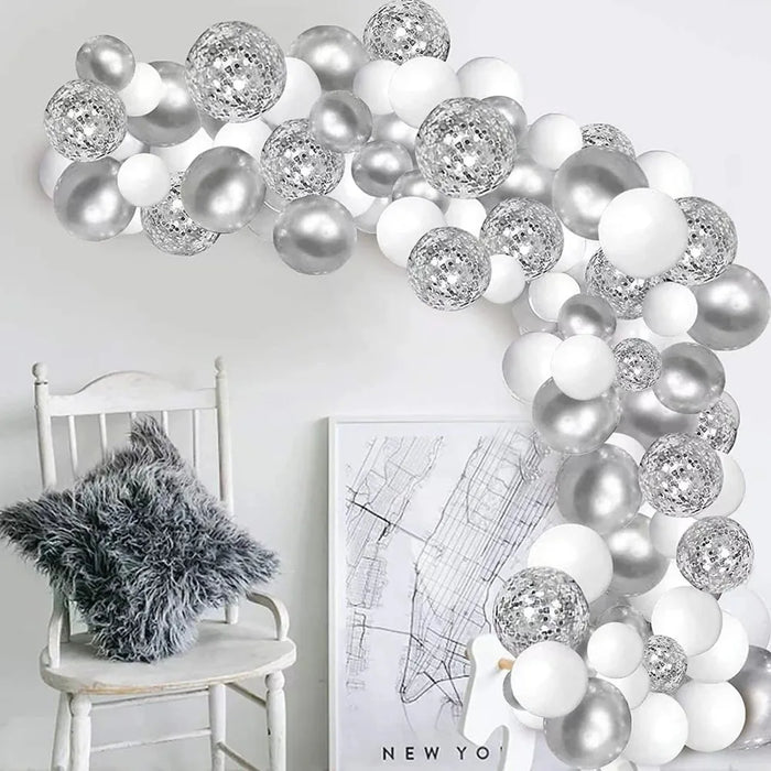 110Pcs White Silvery Balloon Garland Set 10In Birthday Party Wedding Ceremony Decoration Supplies Party Decor Balloons