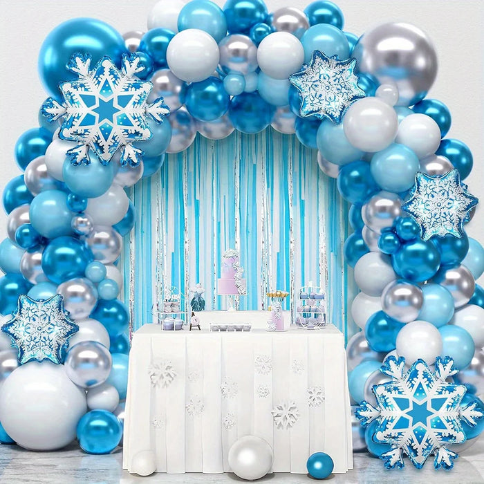 126Pcs Snowflake Balloon Wreath Kit For Winter Party Birthdays And Indoor / Outdoor Winter Wonderland Party Decorations