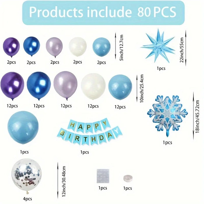 80Pcs Winter Birthday Theme Decoration Balloon Set Snowflake Blue Snowman Princess Balloon Party Wedding Decoration Balloon