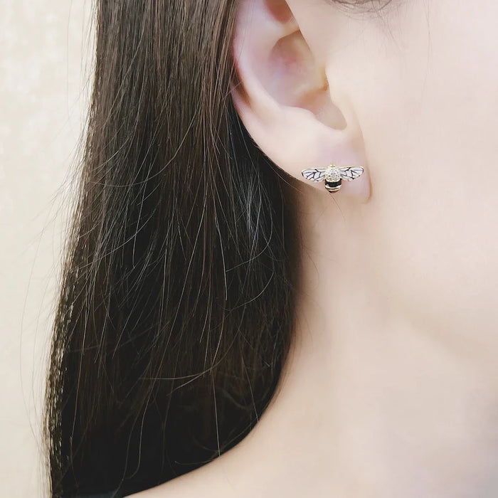 925 Sterling Silver Nature Inspired Bee Stud Earrings