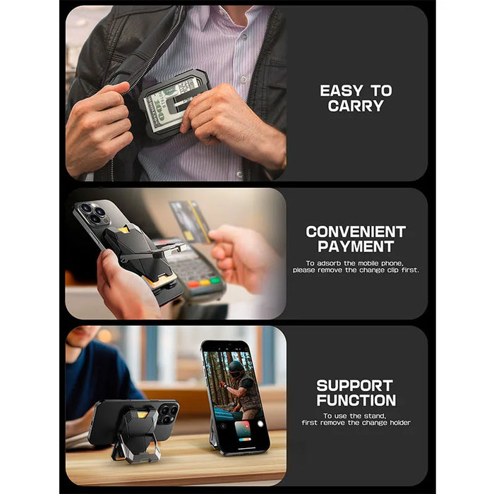 For Iphone 16 / 15 / 14 / 13 / 12 Magsafe Wallet With 6 Cards Holder Stand Metal Lock Case