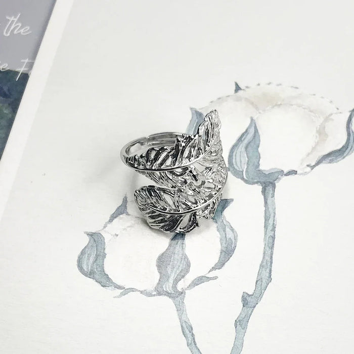 925 Sterling Silver Feather Ring Europe Style Fine Jewelry For Women