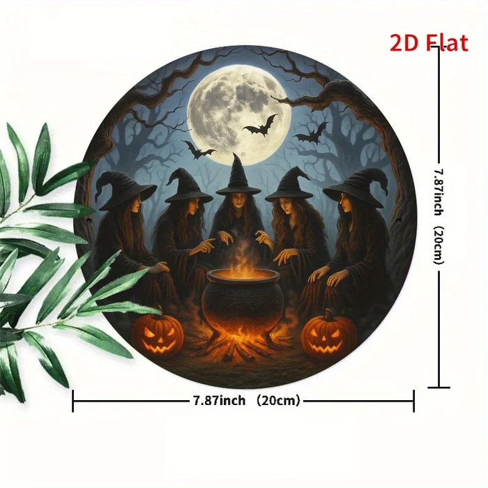 Retro Round Iron Sign Witch Party & Magic Stew Pot For Bedroom Dining Or Living Room