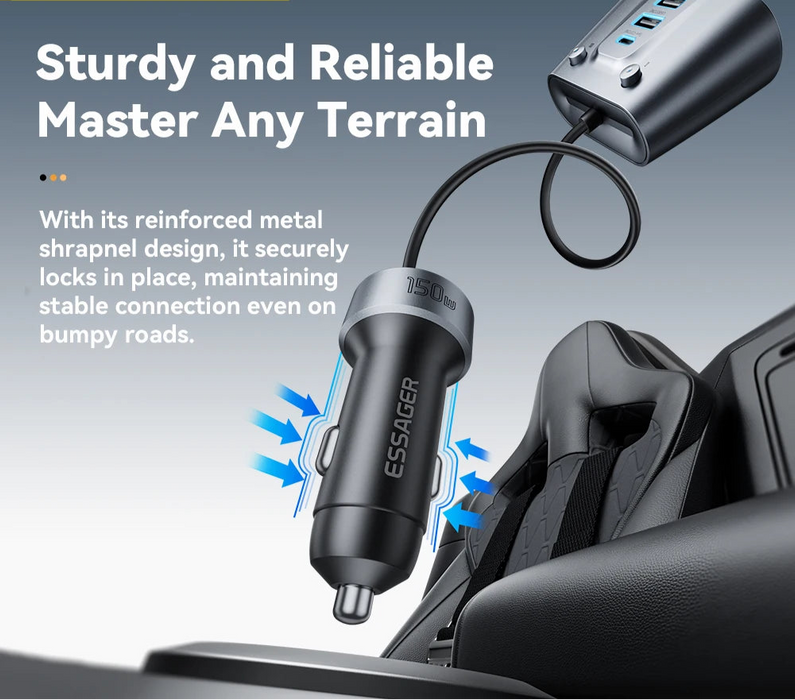 150W 5 Ports Usb C Car Charger 2 In 1 100W Dual Cigarette Lighter Splitter Qc 3.0 Pd 3.0 Fast Charging For Mobile Phone