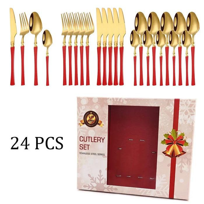 24 Piece Stainless Steel Cutlery Set For Christmas Dinner