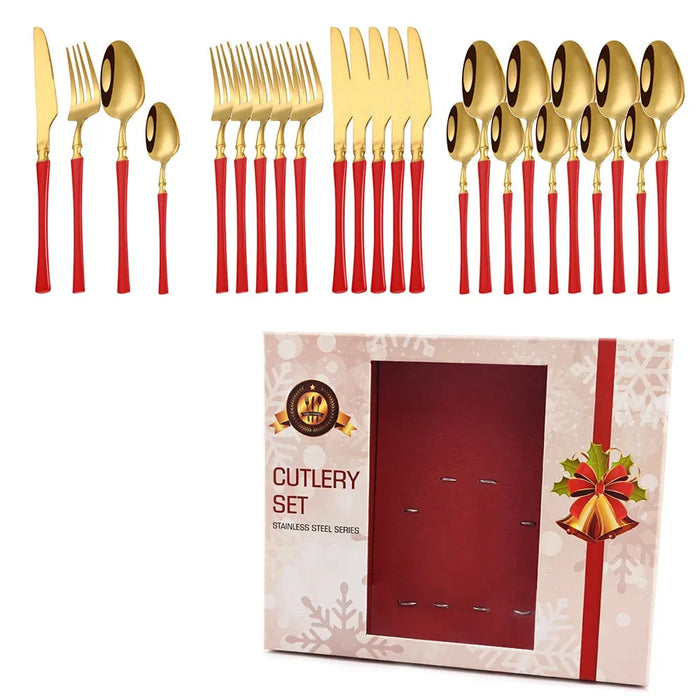 24 Piece Stainless Steel Cutlery Set For Christmas Dinner