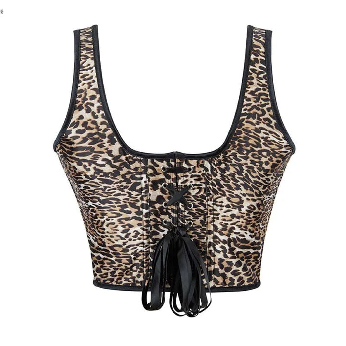 Fishbones Women Leopard Print Shoulder Strap Vest Tank Top Xs-Xl Corset With Hook & Eye