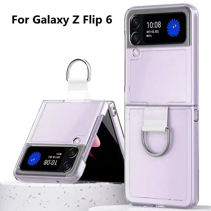 For Samsung Galaxy Z Flip 6 / 5 / 4 Slim Thin Folding Shockproof Transparent Protective Finger Ring Phone Case