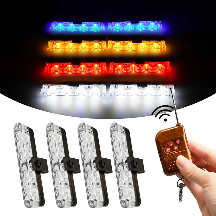 12V Car Led Grid Police Strobe Light Remote Control Emergency Flashing Beacon