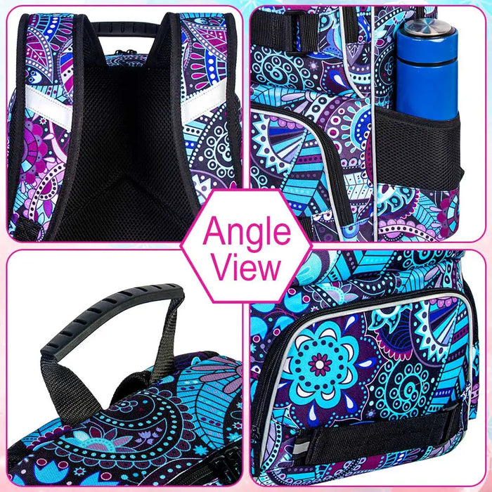 3 Piece Floral Backpack Set 16 Inch School Bag Anti Theft Daypack Lunch Bag