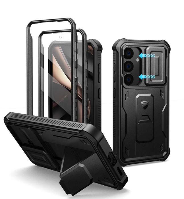 For Samsung Galaxy S25 Holder Heavy-Duty Shockproof Rugged Case With Built-In Slide Camera Case & Screen Protector