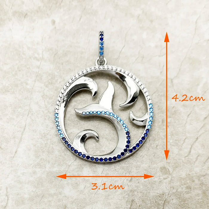 925 Sterling Silver Blue Dolphin Pendant Tail Fin & Wave Design Fine Jewelry For Women