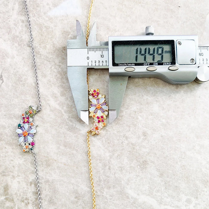 925 Sterling Silver Colourful Stone Flower Necklace Link Chain Romantic Gift