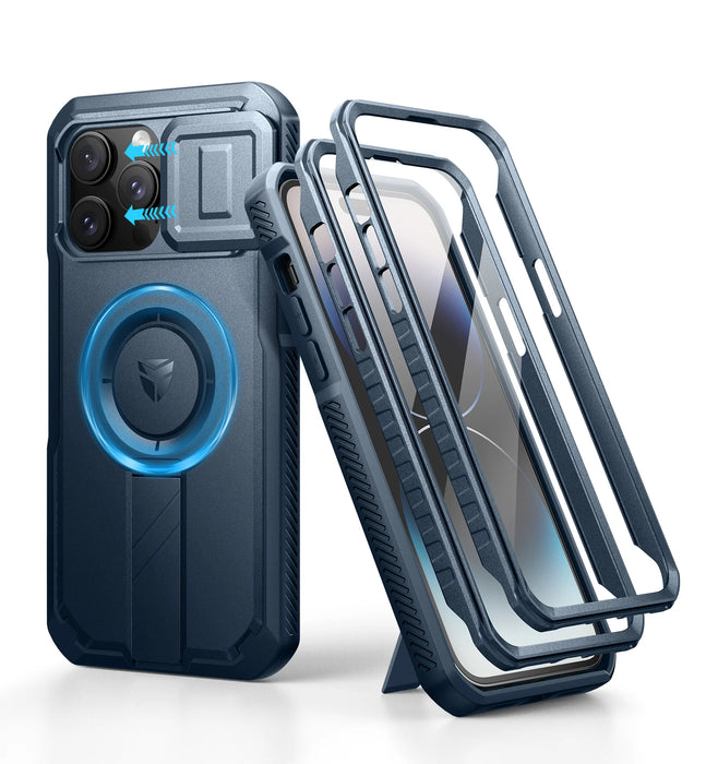 For Iphone 14 Pro Max Rugged Armor Shockproof Case With Built-In Sliding Camera Case And Built-In Screen Protector Kickstand
