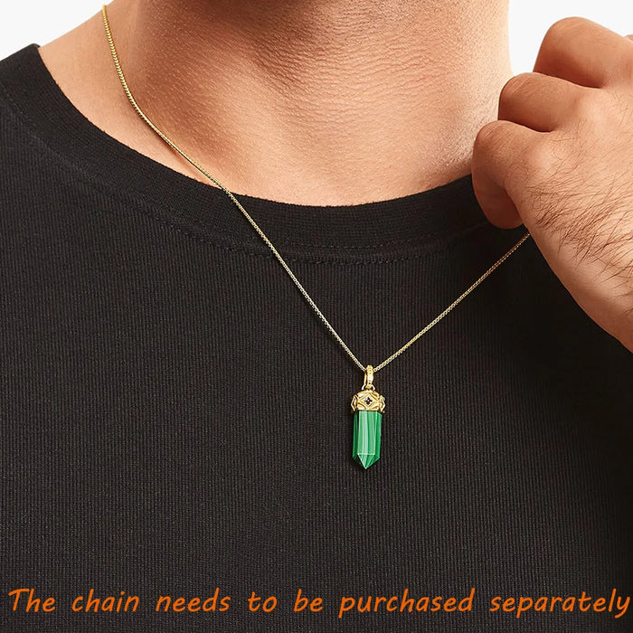 925 Sterling Silver Green Stone Hexagon Pendant European Style Jewelry Trendy Gift For Men & Women