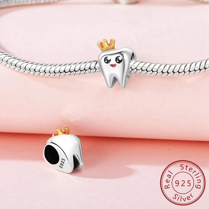 925 Sterling Silver Crown Tooth Charm For Women Bracelet Diy Gift