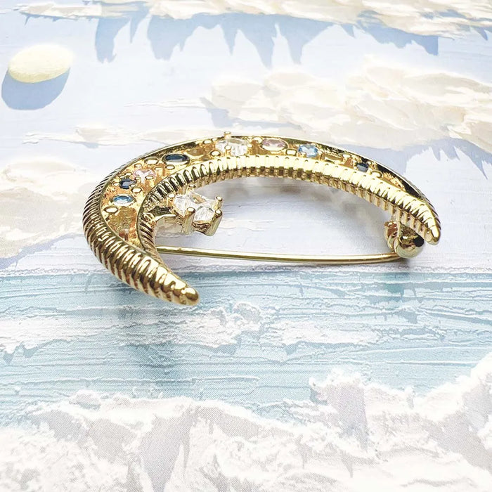 925 Sterling Silver Romantic Colourful Moon Brooch In Fine Jewelry Gift For Her