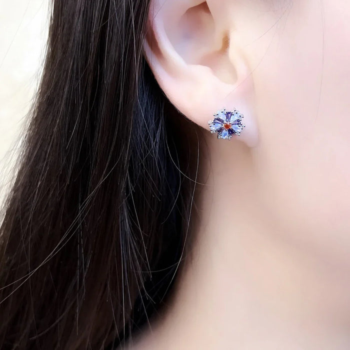 925 Sterling Silver Boho Flower Stud Earrings Romantic Gift