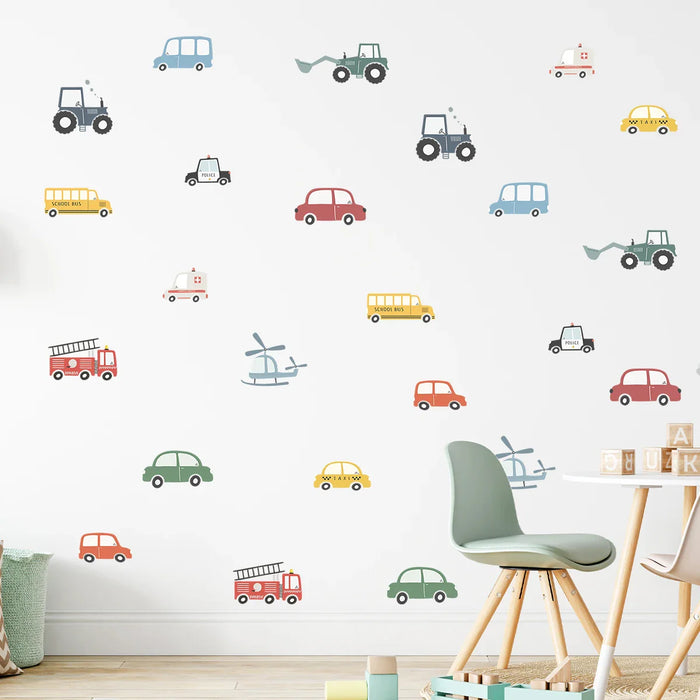 4Pc Cartoon Vehicle Wall Stickers For Kids Room Decor