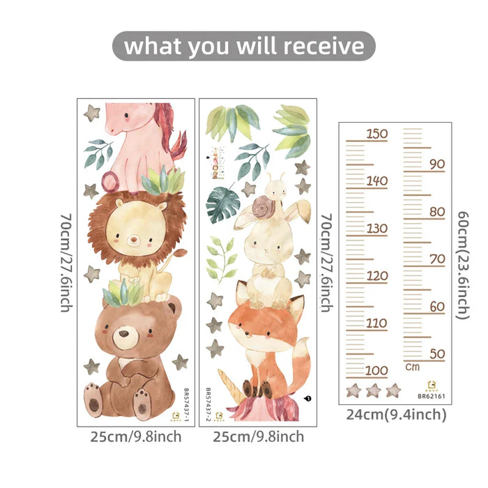 Watercolour Animal Growth Chart Wall Decals For Kids Room